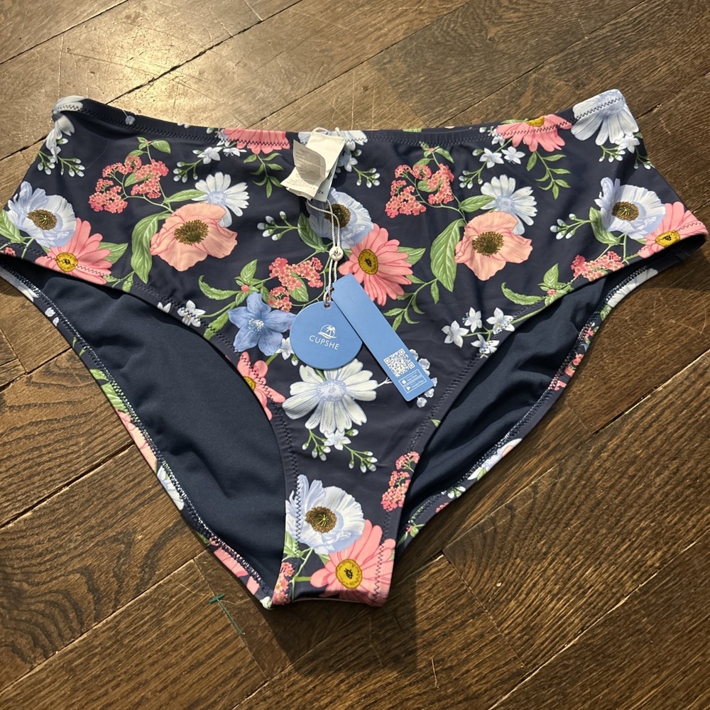 Cupshe High Waist Bikini Bottoms Womens Plus Size 2X Swimwear Blue